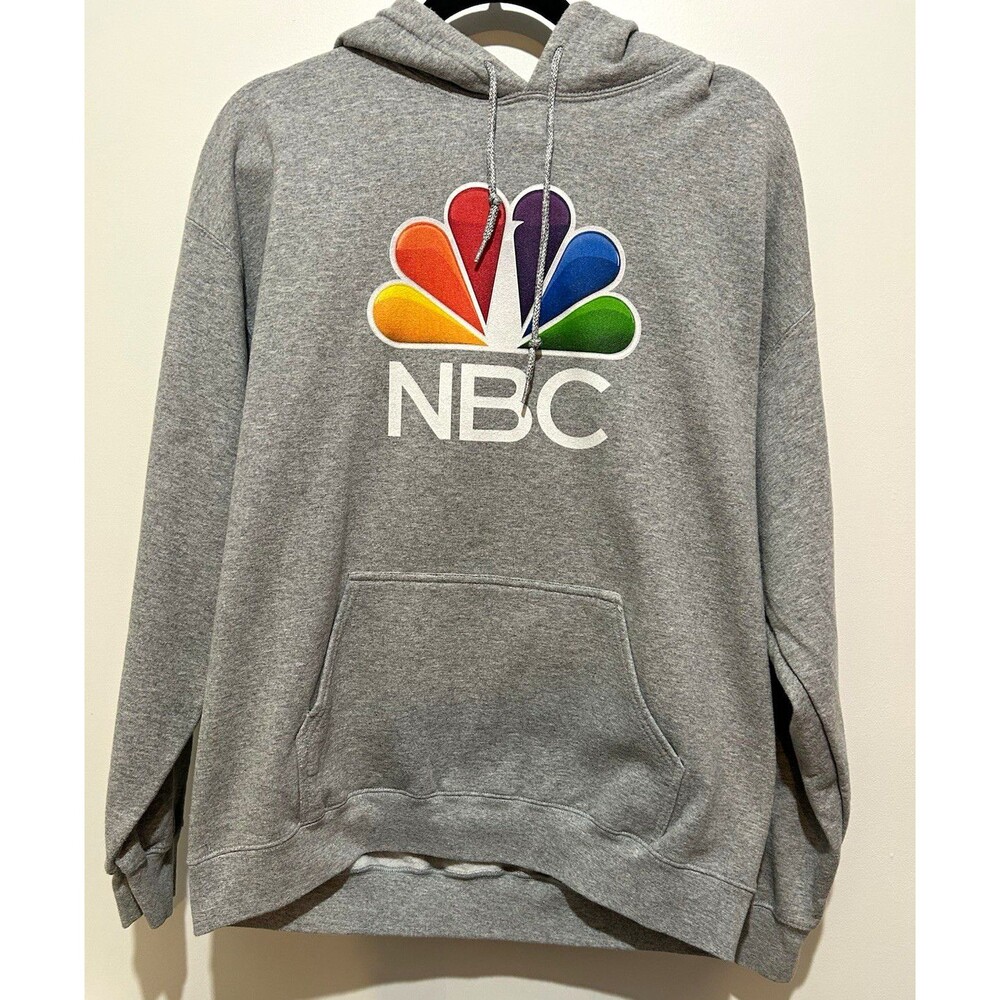 Gildan Heavy Blend Men's Gray Pullover Fleece Hoodie NBC Logo Size L
